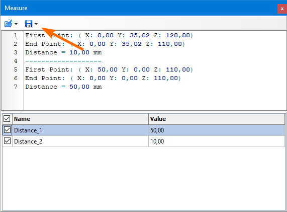 Saving of measurements