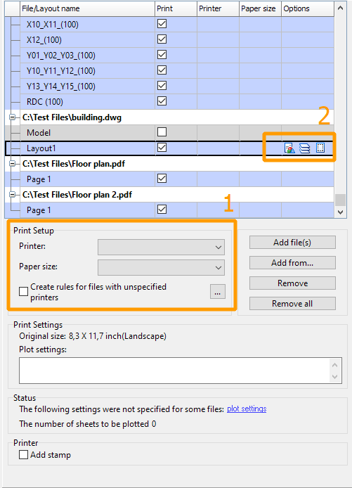 Specifying the printing parameters