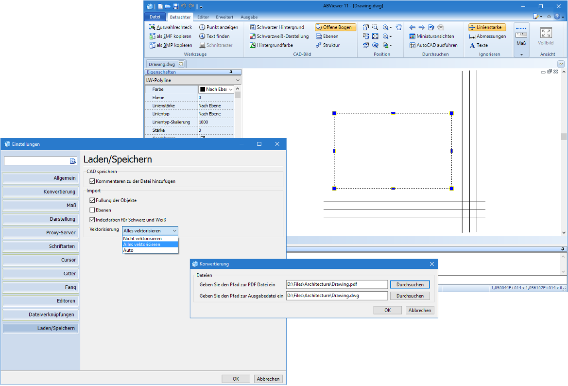 PDF in DWG-Konverter im ABViewer 11.2