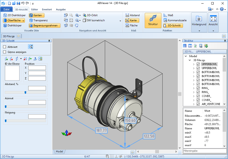 3D-Modell-Begrenzungsrahmen in ABViewer