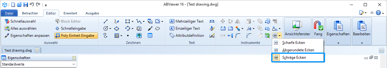 Modus Schräge Ecken in ABViewer 16.3