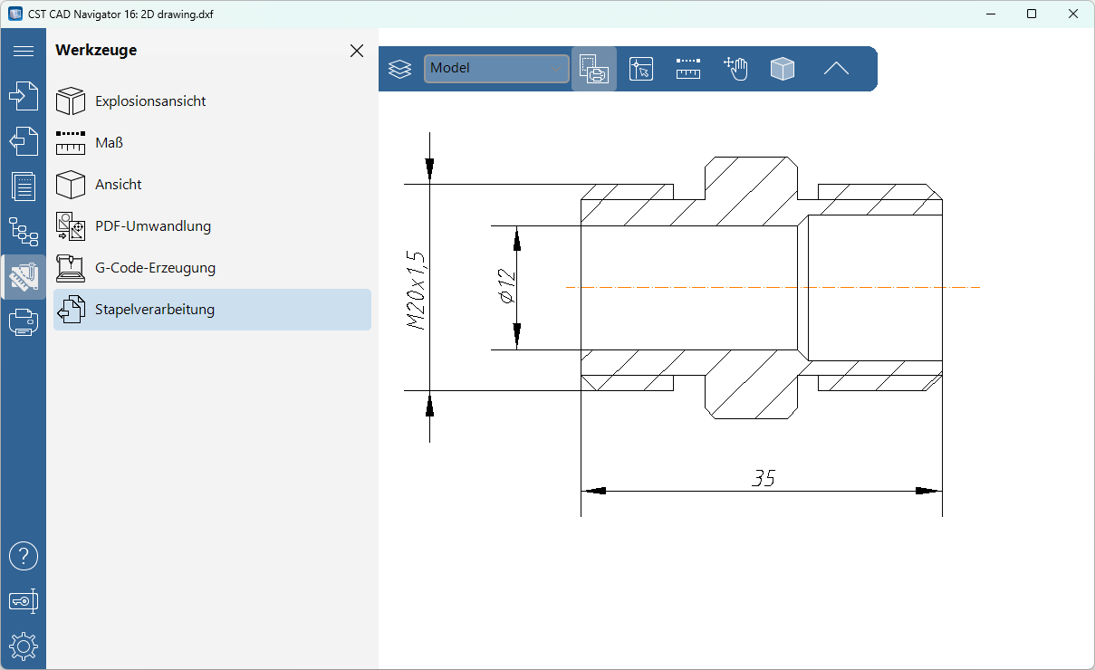 Die Funktion Stapelverarbeitung in CST CAD Navigator 16